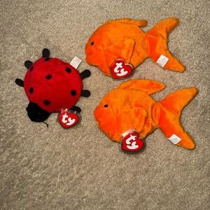 TY Beanie Babies Red Ladybug and Orange Goldfish Trio